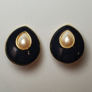Monet Navy Blue Teardrop Clip-on Earrings